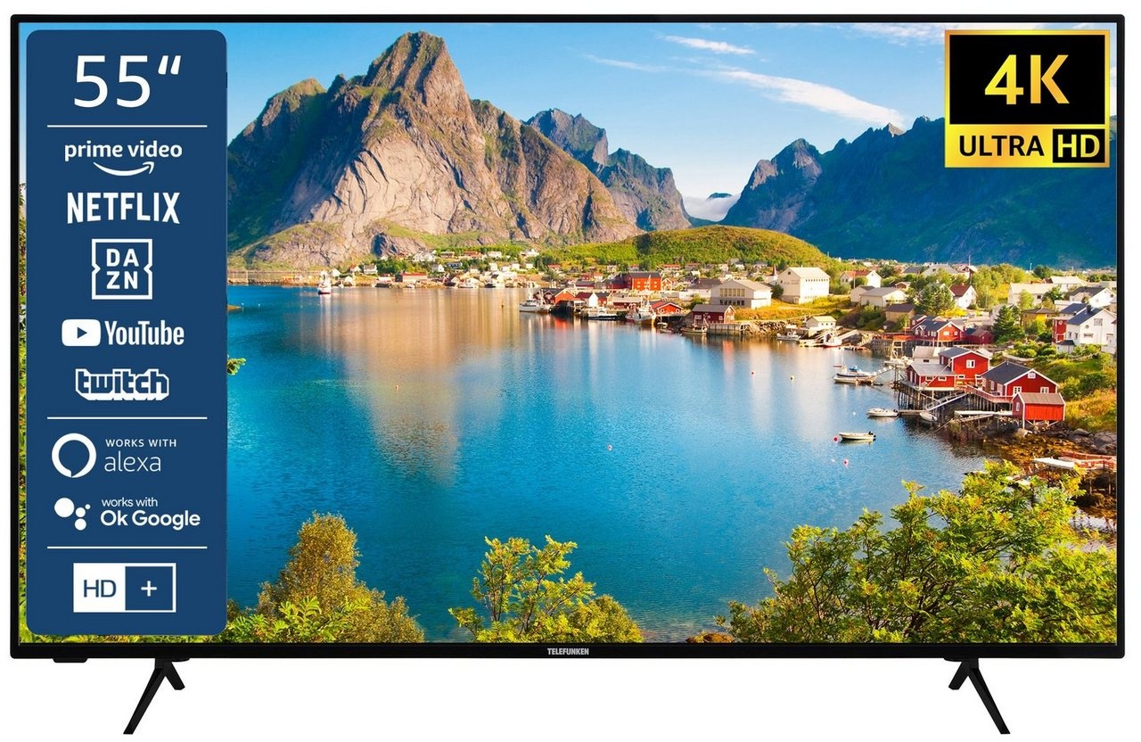 Telefunken XU55SN550S LCD-LED Fernseher (139 cm/55 Zoll, 4K Ultra HD, Smart TV, HDR, Triple-Tuner, Dolby Atmos, 6 Monate HD+ inkl) schwarz