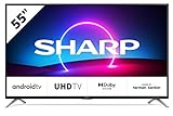 SHARP Android TV 55EL6EA, 139 cm (55 Zoll) Fernseher, 4K Ultra HD LED, Google Assistant, Harman/Kardon Soundsystem, Amazon Video, Dolby Vision, HDR10, HLG, Bluetooth, Schwarz